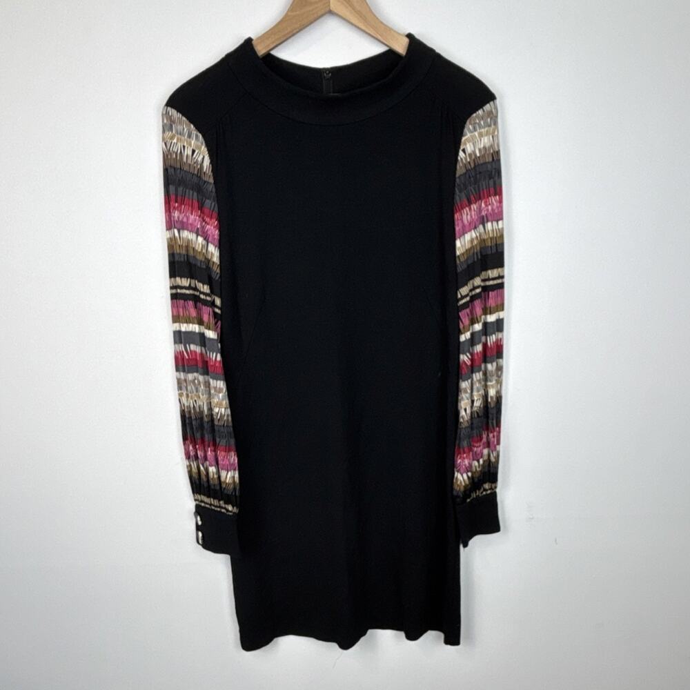 Trina Turk Black Multicolor Patterned Sleeve Knit Shift Dress. Sz S.